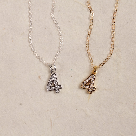 Number 4 Gold or Silver Necklace in 14k 