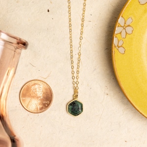 Emerald Hexagon Necklace and Earrings Matching Set Delicate, Dainty, geometric, minimalist, gold jewelry gift for mom, wife, girlfriend image 5