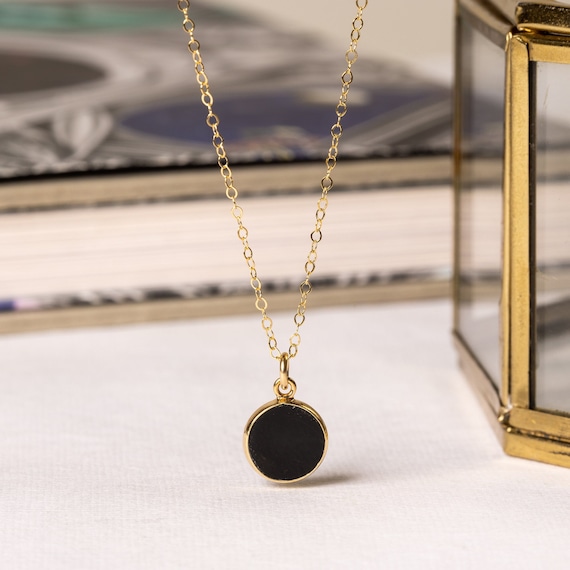 Black Obsidian Round Disc Circle Minimalist Delicate Jewelry Gift