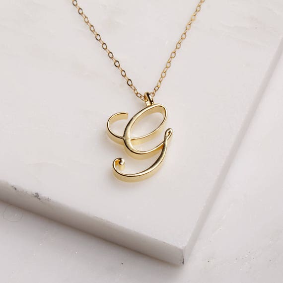Initial Necklace Pearl Charm Letter G Diamond Pendant Yellow Gold