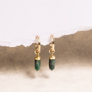 Dyed Emerald Pointy Spikes Dangle Drop Earrings for Her - Raw stones, Birthstone earrings for Mom, Wife, Best Friend. Handmade Jewelry Gifts