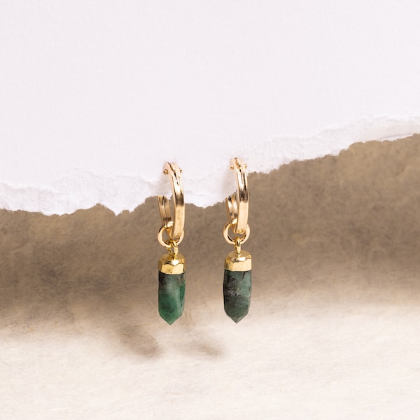 Dyed Emerald Pointy Spikes Dangle Drop Earrings for Her - Raw stones, Birthstone earrings for Mom, Wife, Best Friend. Handmade Jewelry Gifts