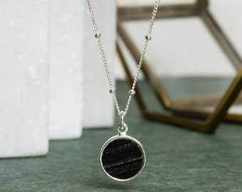 Black Obsidian Silver Jewelry Set - Circle Pendant Necklace  display picture 1