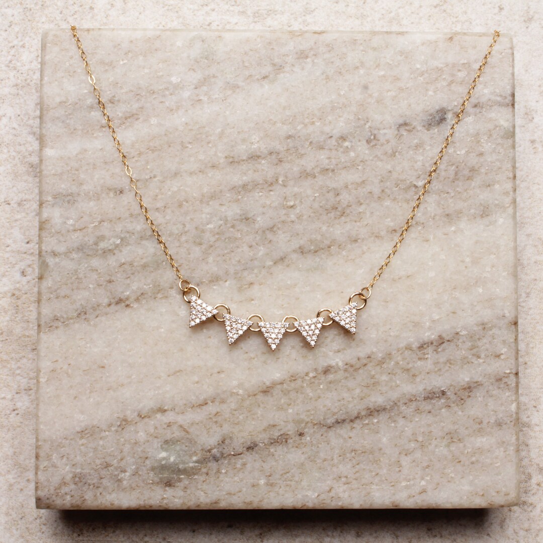 Triangle Necklace 5 Gold Pave Triangles. Geometric Etsy