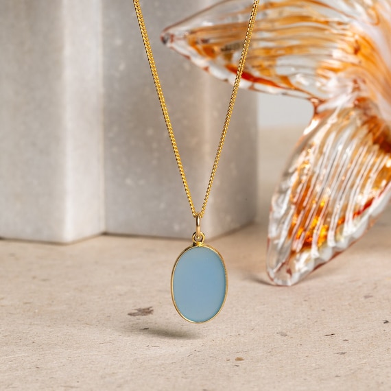 Blue Chalcedony Oval Statement Necklace 14k Gold Filled Curb  display picture 2