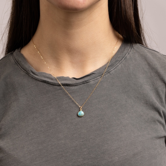 Turquoise Teardrop Pendant Gemstone Gold Necklace - Birthday