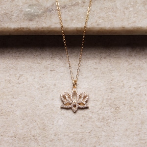 Lotus Necklace - gold lotus necklace - dainty pendant necklace - minimalist jewelry - minimalist necklace - pave lotus pendant - gold