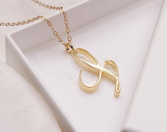 L Initial Necklace - Cursive "L" initial gold pendant necklace - Monogram necklace for women - Personalized gold Initial necklace for her