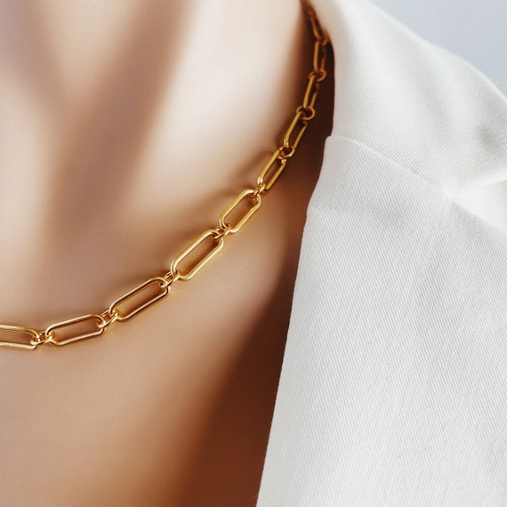 Gold Chain Statement Necklace One to One Oval Circle Paper Clip Style 14K Gold Filled Chain Jewelry Gifts for Her mom sister wife bff Etsy