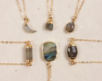 Labradorite necklace collection on 14k dainty gold filled chain / Gemstone layering necklaces for Her / Labradorite necklace / gold chain