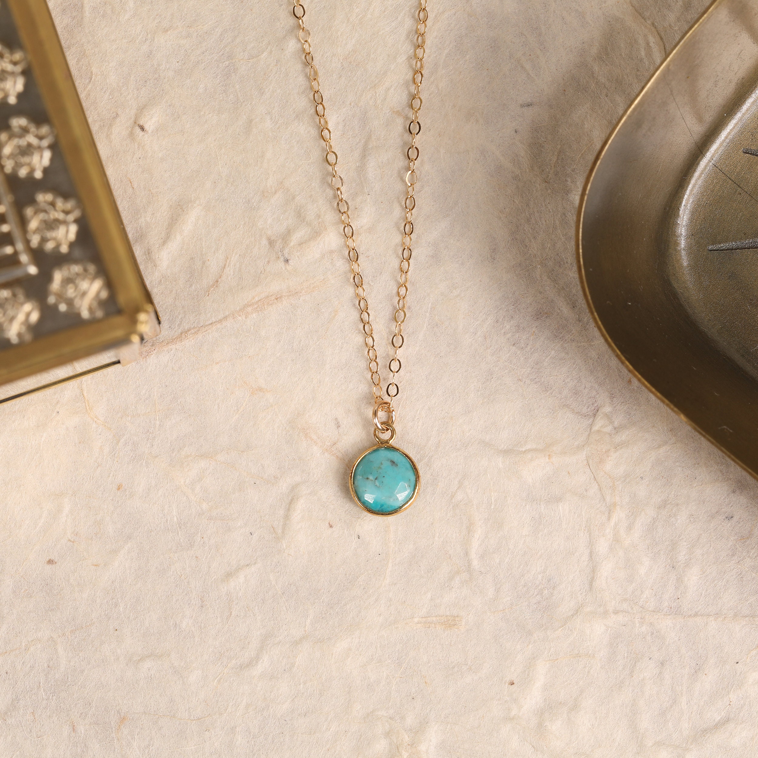 Turquoise pendant necklace for her Compressed turquoise dainty pendant gold necklace 14k gold filled chain Turquoise jewelry for her Etsy