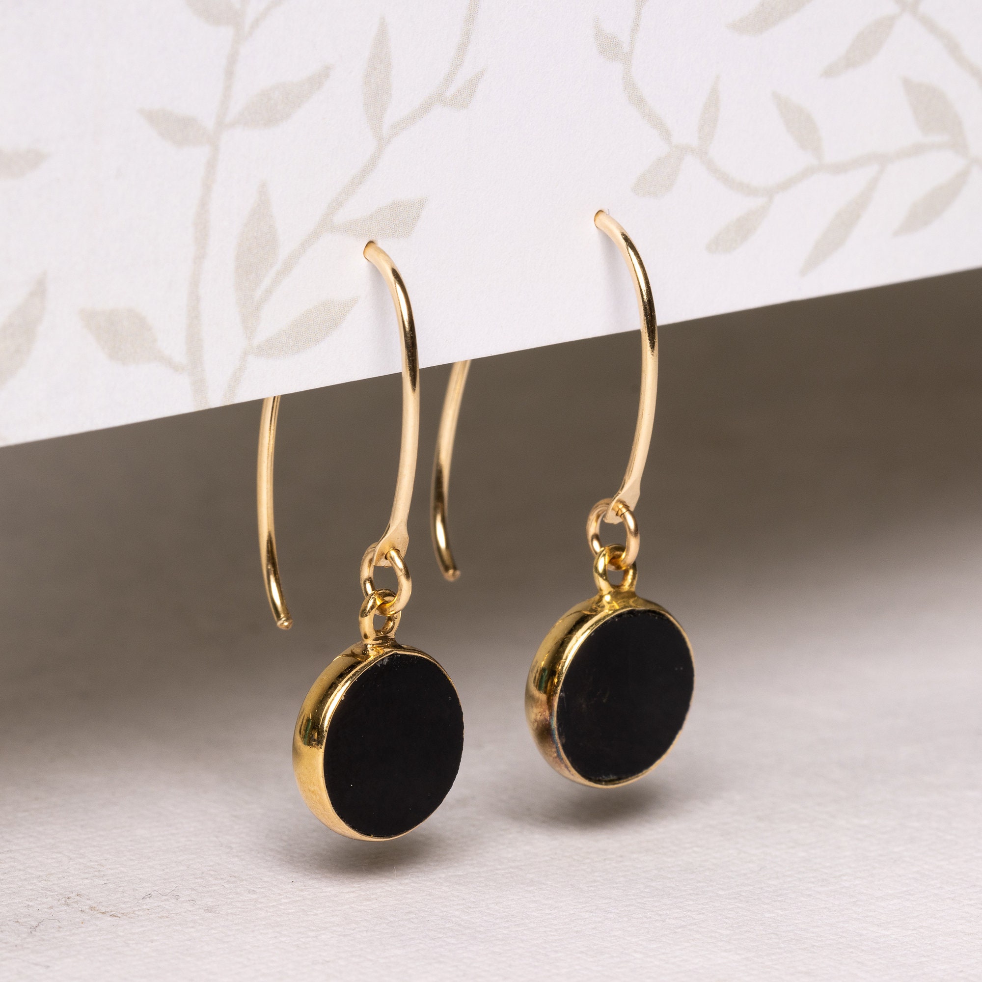 Black Onyx and Gold Stunning Circle Drop Earrings for Her  display picture 1