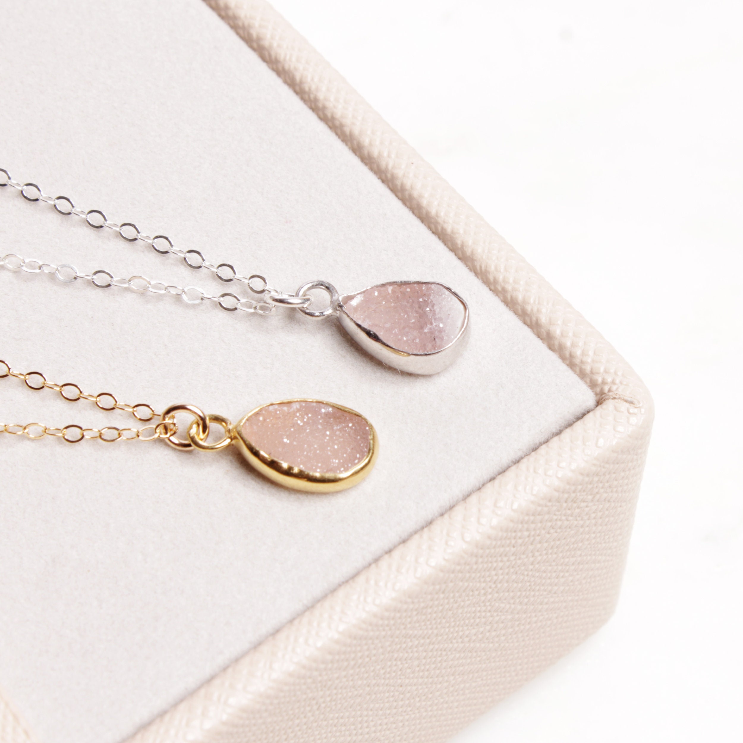 Druzy Drop Necklaces in 14k Gold Filled and Sterling Silver Chains ...