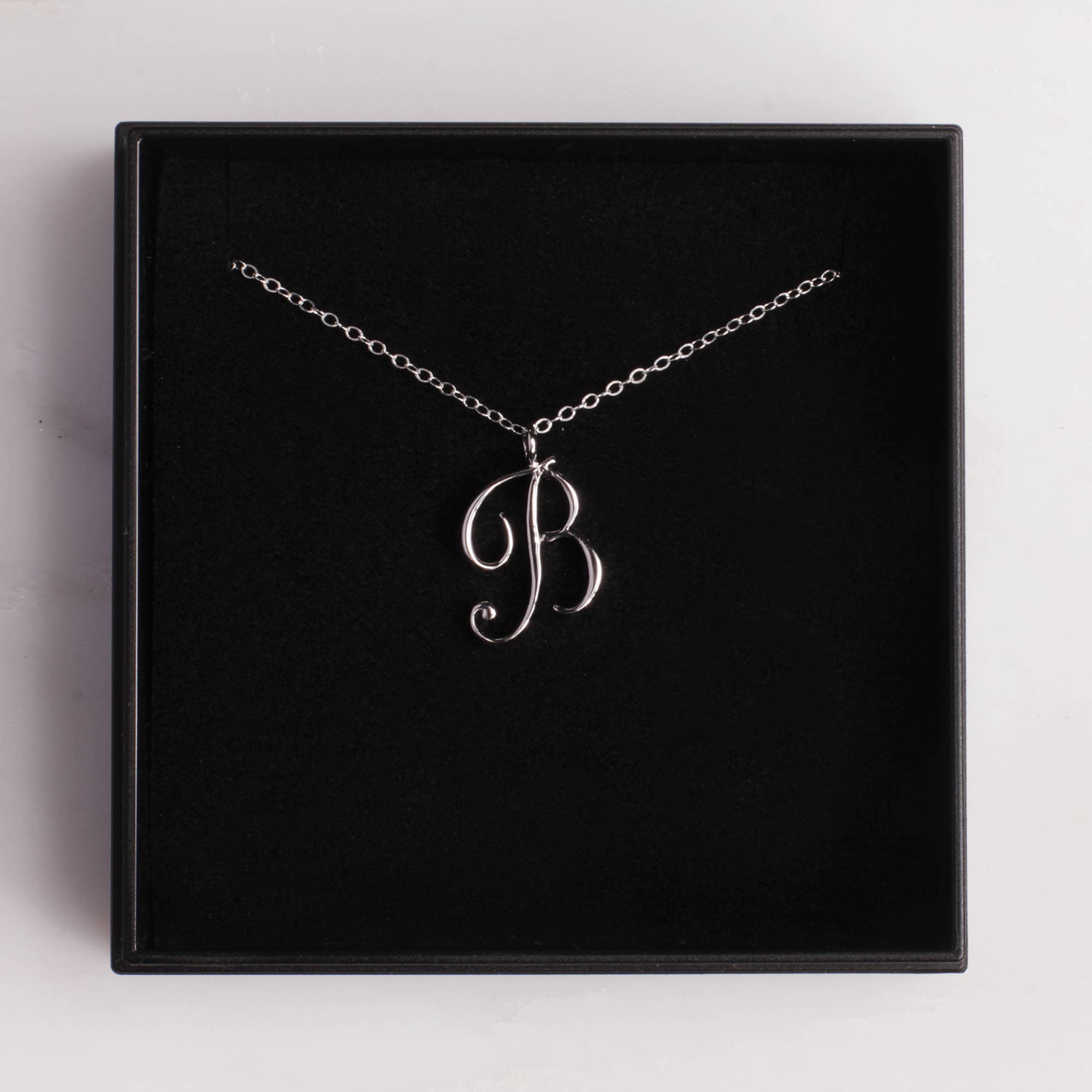 Letter B Initial Necklace Cursive B initial silver pendant Personalized initial silver pendant for women Gift for her for mom Etsy