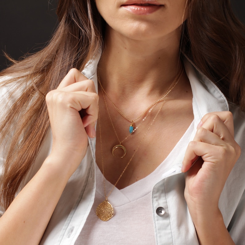 dainty gold filled chain necklace Gold plated geometric pendant moon shape pendant gold jewelry Half Moon Geometric Necklace in Gold