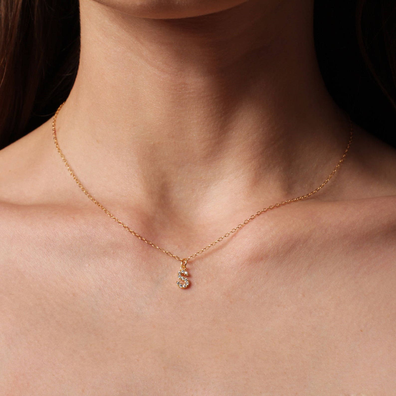 Initial Necklace d Short Gold Necklace Dainty Etsy