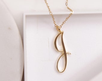 J Initial Necklace - Cursive "J" initial gold pendant necklace - Monogram necklace for women - Personalized gold Initial necklace for her