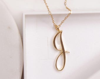 J Initial Necklace - Cursive "J" initial gold pendant necklace - Monogram necklace for women - Personalized gold Initial necklace for her