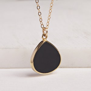 Black onyx drop necklace on 14k dainty gold filled chain Jewelry gifts for Her Black and gold jewelry Minimalist necklaces Black image 2