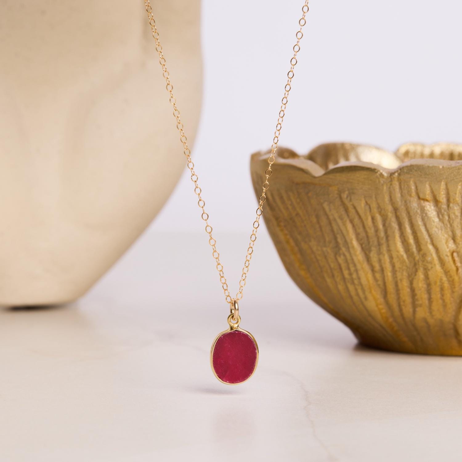July Birthstone / Gold Oval Raw Ruby Gemstone Pendant Necklace on dainty 14k gold filled cable chain / Jewelry Gifts for mom, wife, bff