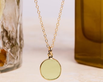 August Birthstone - Peridot Quartz Round Gemstone Necklace - Birthday Gold Jewelry gifts for mom, wife, sister, aunt, girlfriend, sister
