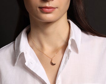 Smokey Quartz Moon Necklace - Dainty and delicate genuine quartz moon pendant jewelry - Gift ideas for Mother's Day - Handmade Jewelry