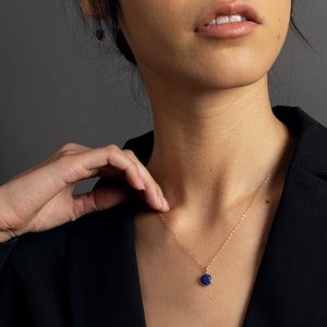 Lapis Lazuli Hexagon Necklace and Earrings Matching Set Delicate, Dainty, geometric, minimalist, gold jewelry gift for mom, wife, girlfriend image 5