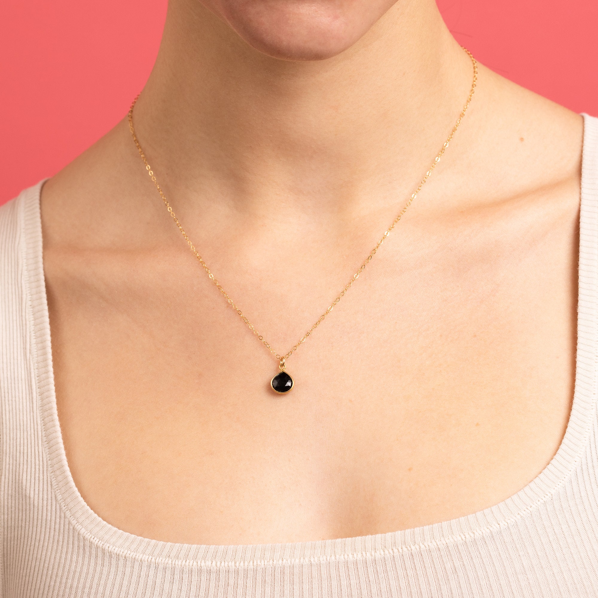 Black Onyx Drop Gemstone Pendant Necklace - Minimalist, Dainty