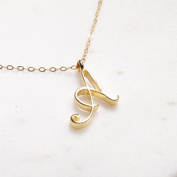 A Initial Necklace - Timeless cursive "A" initial gold pendant - Personalized, Monogram jewelry for women - Vintage inspired font