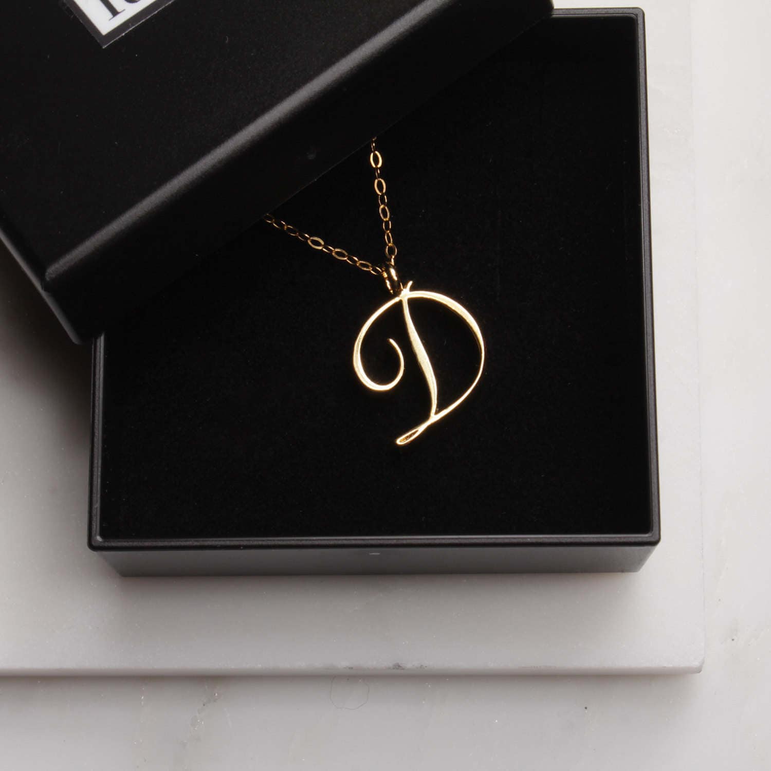 Solid 14k White Gold Cursive Initial Pendant – Personalized Letter "D" Necklace, Handcrafted & High Polished - View #11
