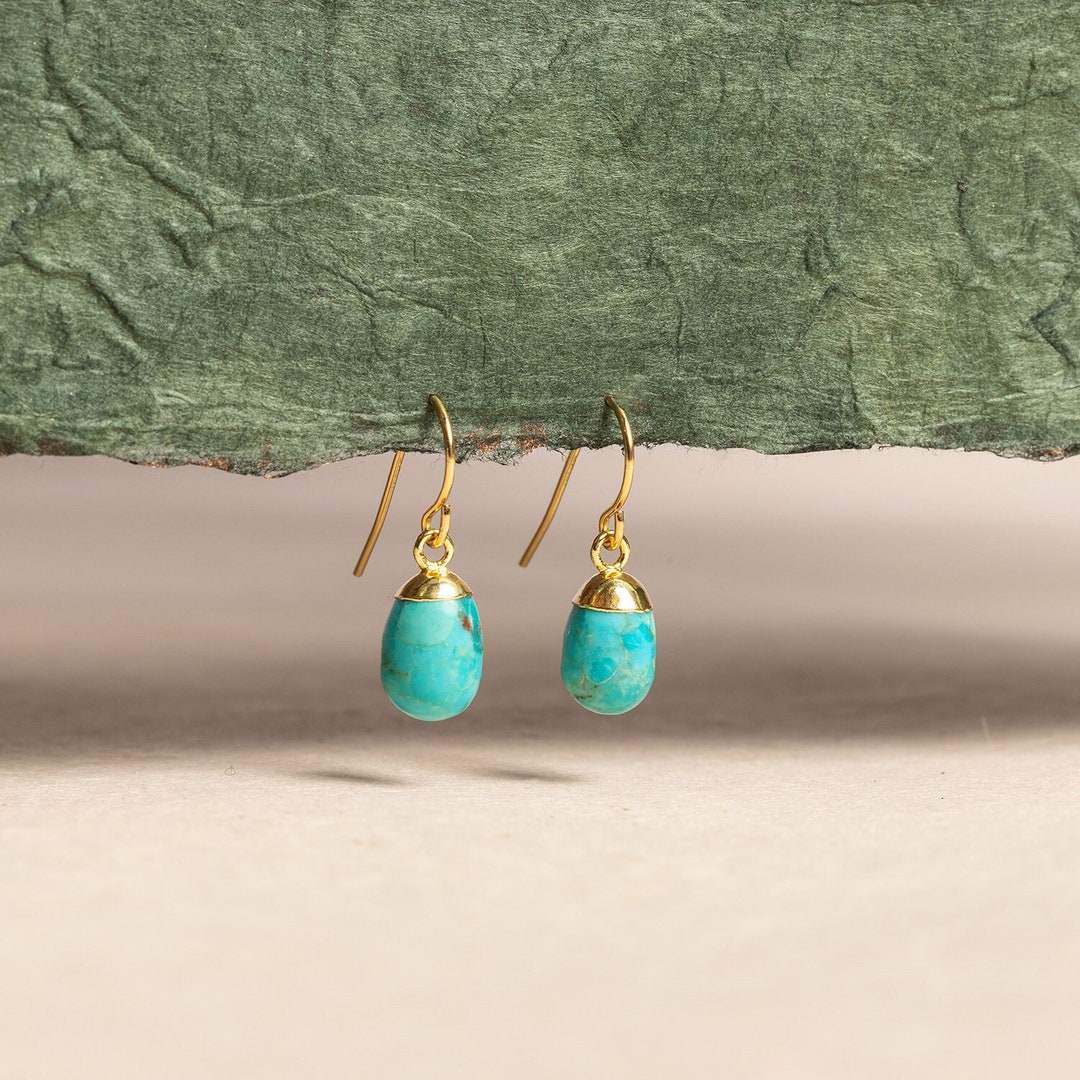 925 Silver Plated Turquoise Dangle Drop Earrings – Women's Hook Earrings – Blue