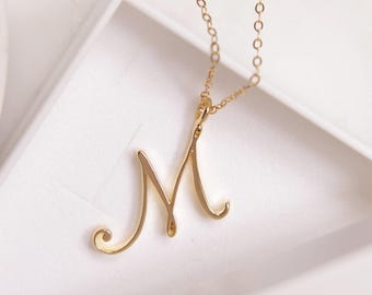 M Initial Necklace - Cursive "M" initial gold necklace - Personalized Name initial gold necklace for women, for wife, for daughter, for mom