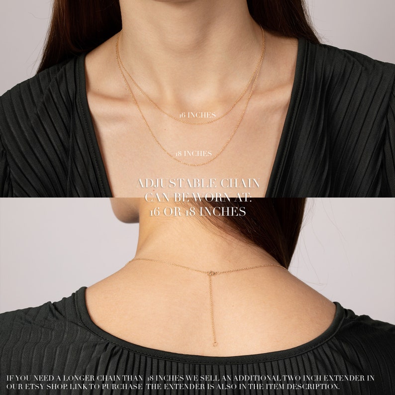 May include: A gold chain necklace with an adjustable clasp. The chain can be worn at 16 or 18 inches. "ADJUSTABLE CHAIN CAN BE WORN AT: 16 OR 18 INCHES" is written in white text on a black background.