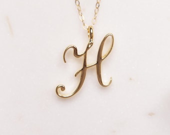 H Initial Necklace Cursive H initial gold pendant Personalized initial gold pendant for women Gift for her for mom for wife