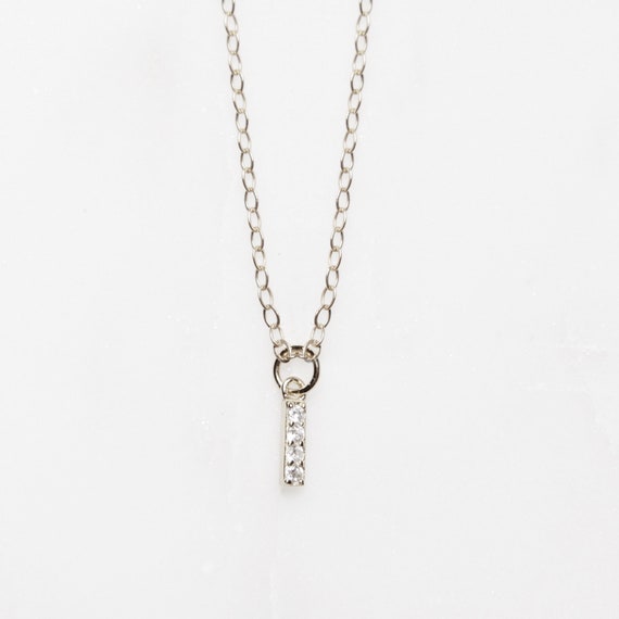 Pave I Initial Necklace CZ Stone Silver Pendant Letter I Initial