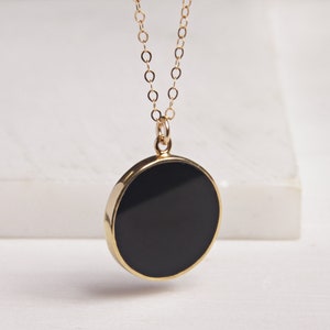 Black onyx circle necklace on 14k dainty gold filled chain - Jewelry gifts for Her - Black and gold jewelry - Minimalist handmade necklaces
