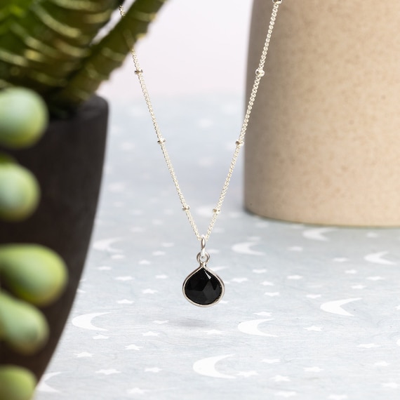 アクセサリー OX JEWELRy TEAR DROP NECKLACE Black Onyx Drop Necklace - Minimalist 925 Sterling Silver Teardrop