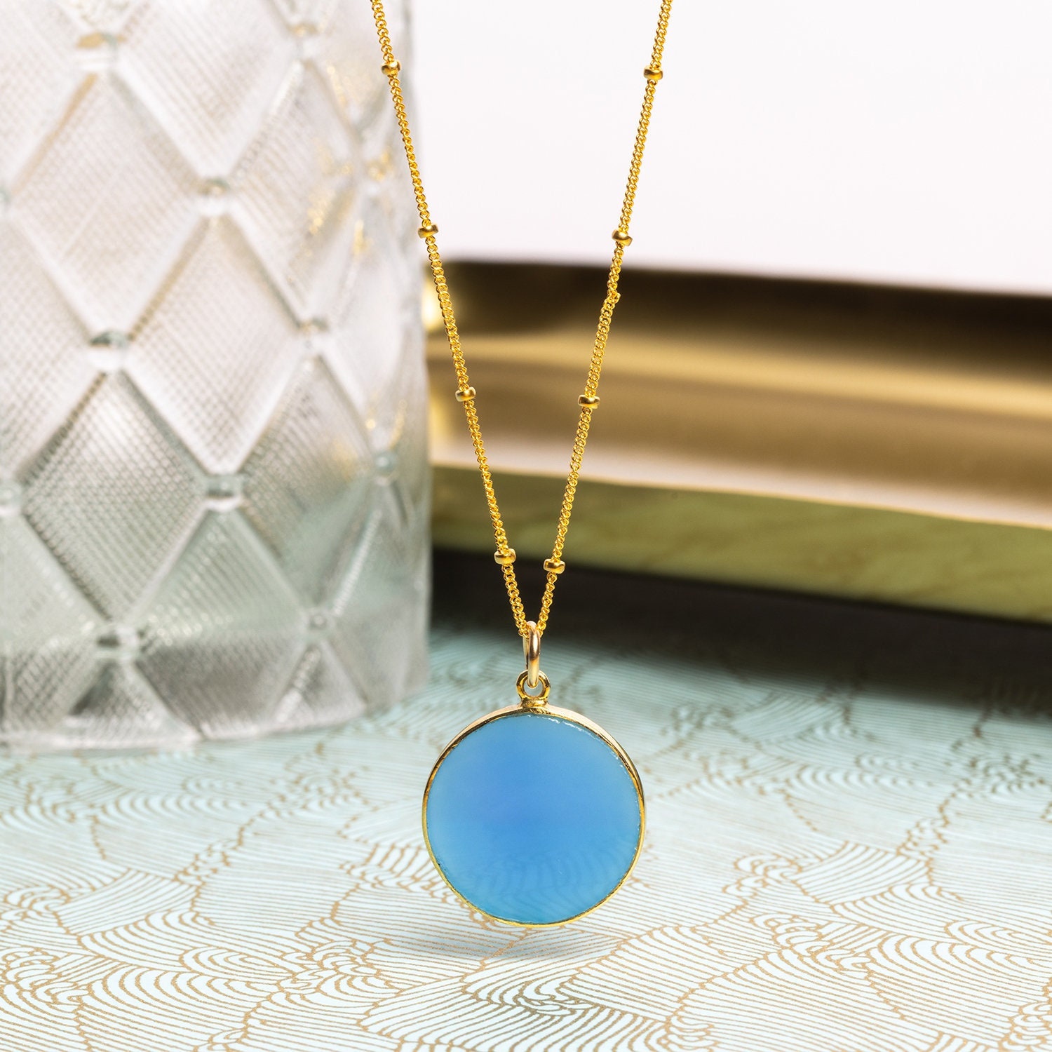 【メール便不可】 Pendant Circle Round Chalcedony Blue Necklace Gold 14k - その他