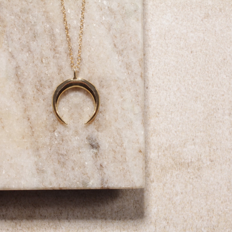 dainty gold filled chain necklace Gold plated geometric pendant moon shape pendant gold jewelry Half Moon Geometric Necklace in Gold