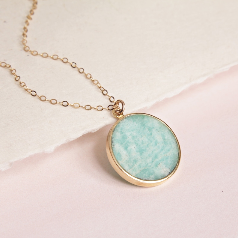 Amazonite Pendant Necklace / Genuine Amazonite Round Pendant on 14k ...