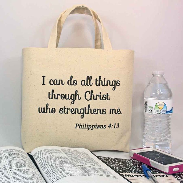 BIBLE TOTE Scripture Tote with inside divided pocket, Bible Verse Tote, Bible Study Book Tote, Inspirational Gift Bag