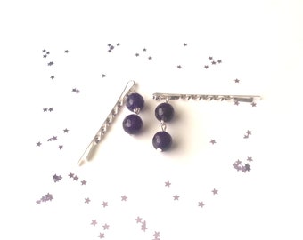 Amethyst hair grips - amethyst jewellery - gift for her