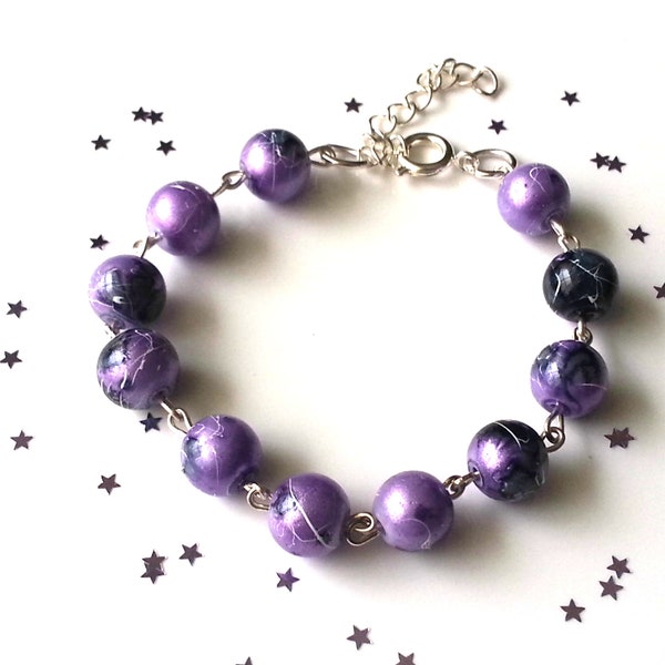 Purple glass bracelet - purple bracelet - drawbench bracelet - gift for her