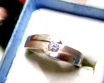 Elegant vintage silver ring matt and shiny with glittering white zirconia 17.5 mm 55 women's ring silver ring 925 white stone