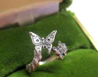 Sweet vintage butterfly silver ring children's ring ring for little finger 14.5 - 15 mm open 925