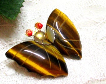 Brooch in Art Deco style butterfly with tiger eye 3.5 x 2.8 cm brown butterfly