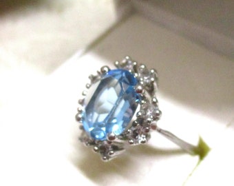 Magical princess silver ring with zirconias in aquamarine blue and white size 53.5 engagement ring light blue stone diamond paste