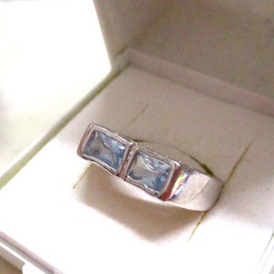 Modern designed silver ring with light blue zirconia size 55 17.5 mm blue stone ladies ring silver image 1