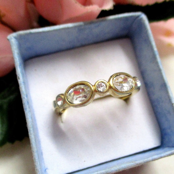 Designer Statement Ring 20,25 mm Gr. 64 Cabouchon hart vergoldet Kristalle Strassring Kristallring Damenring neuwertig Geschenk