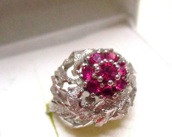 Playful enchanting silver ring 800 silver size 55 17.5 mm ring with ruby red stones sterling silver ladies ring opulent